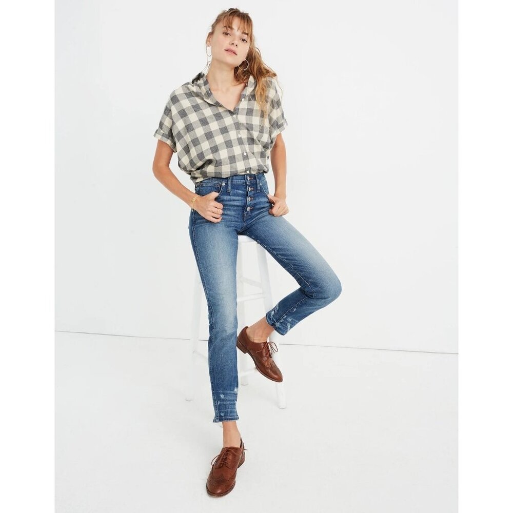 Madewell Slim Straight Jeans Distressed Button Front 25